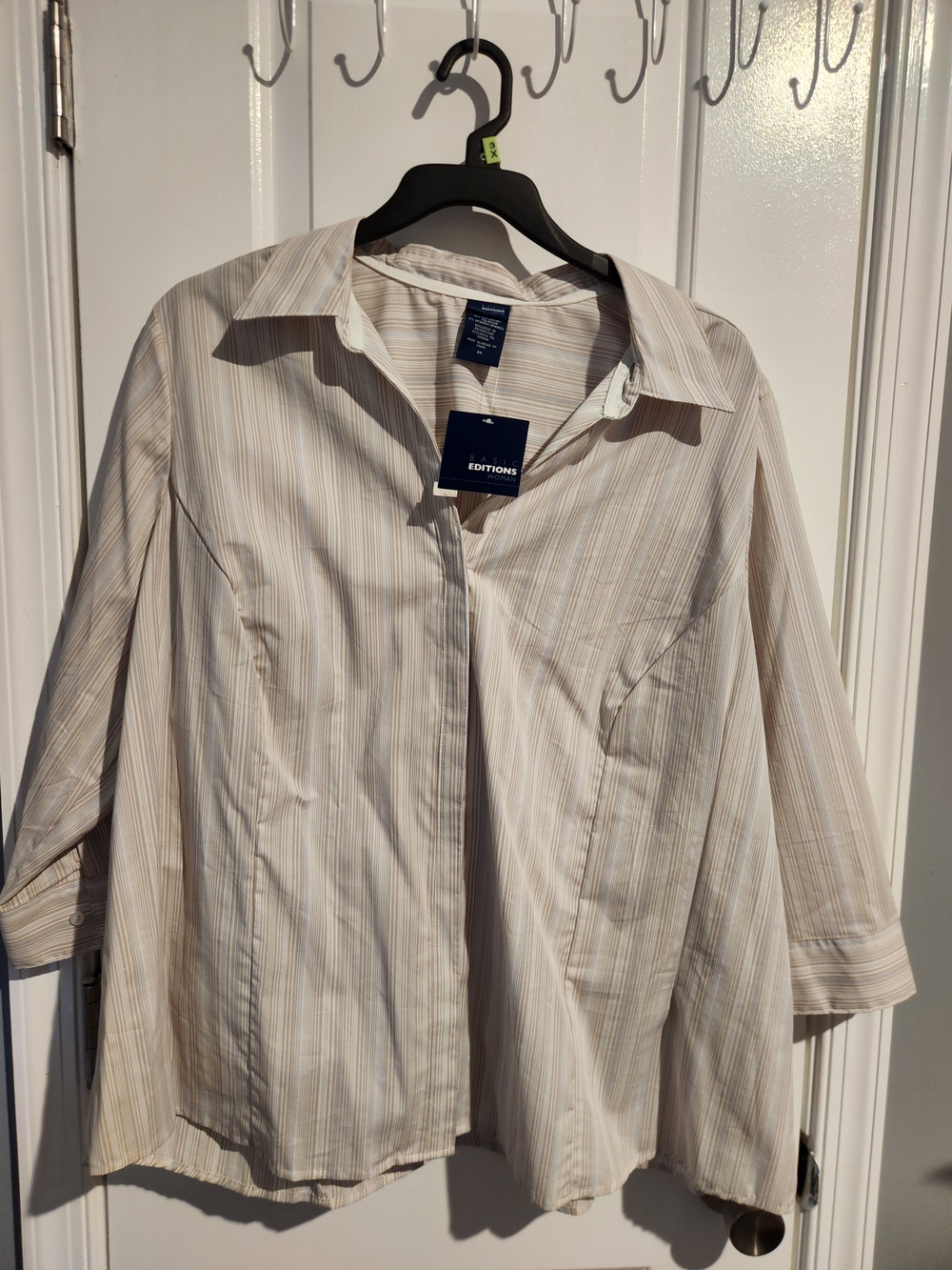 Basic Editions Cream and Tan Striped Women’s Blouse